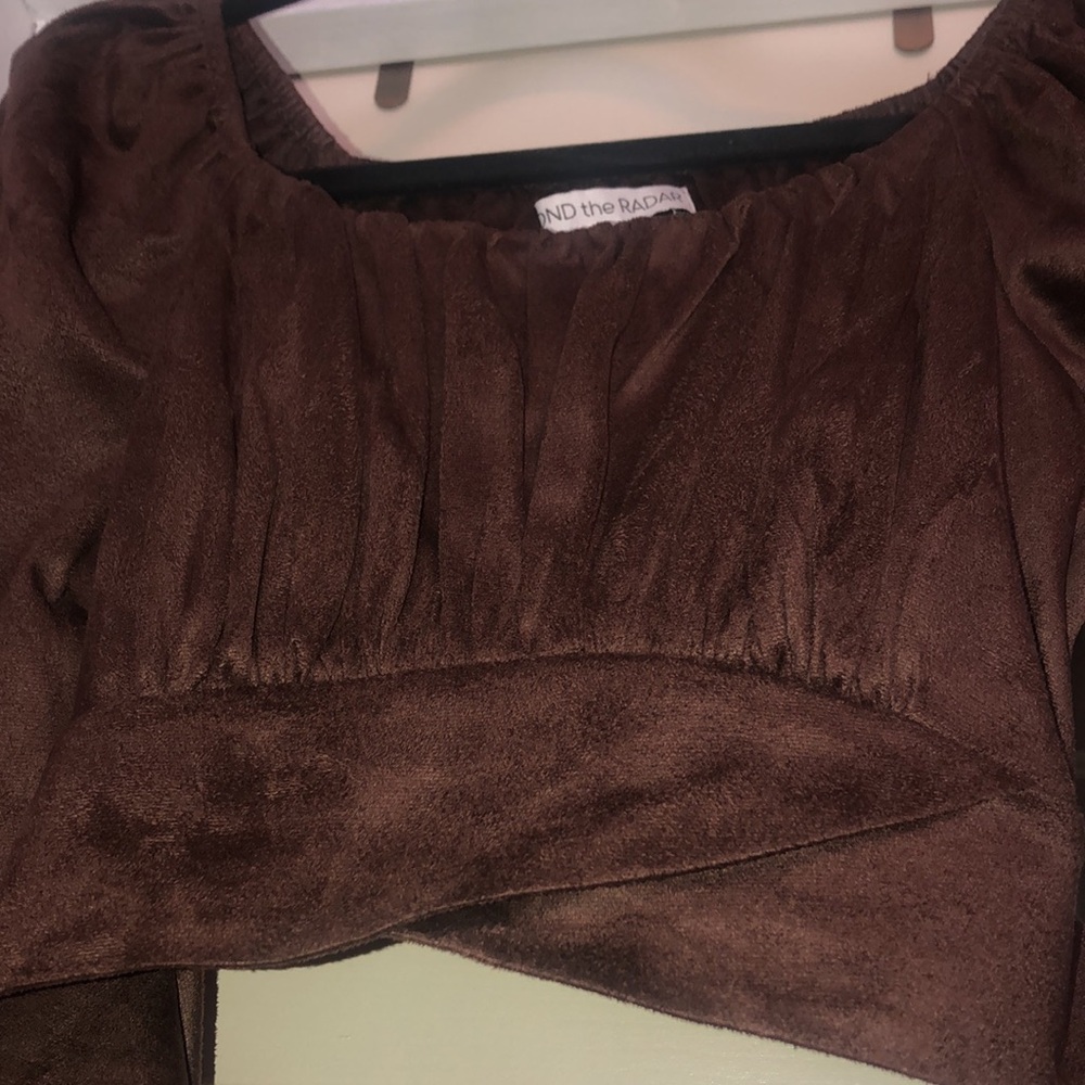 Faux Suede Tie Back Crop Top - Picture 4 of 7